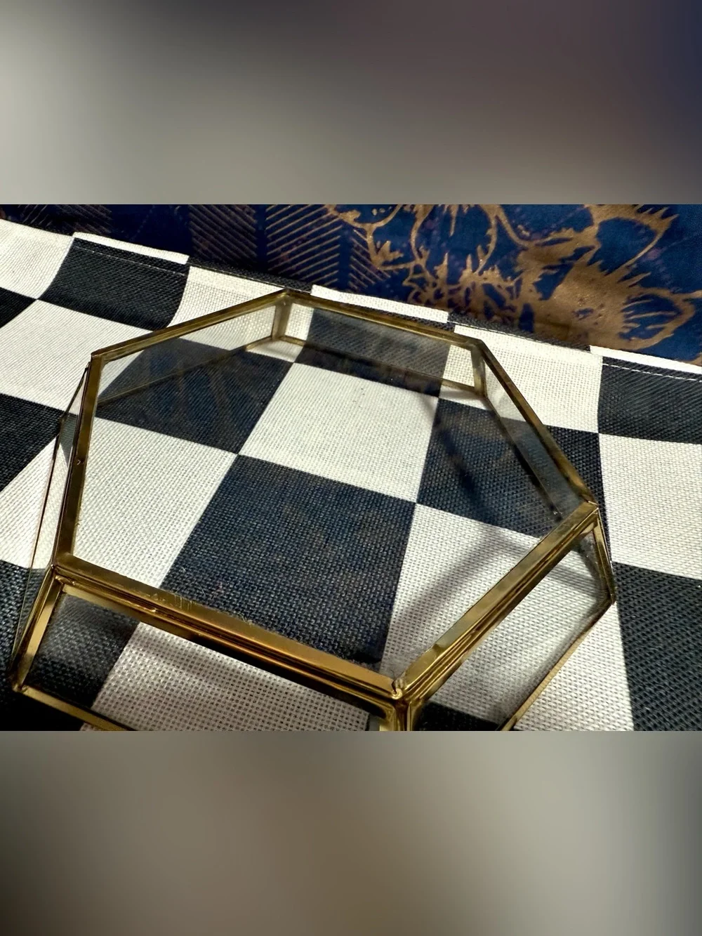 Vintage Hexagon Glass & Brass 8